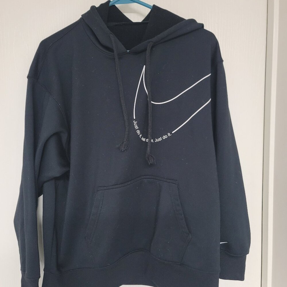 Kids black Nike swoosh just do it hoodie - no size tag, fits like a Large